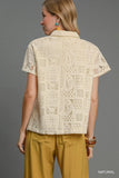 Patch Lace Short Sleeve Button-Up Shirt