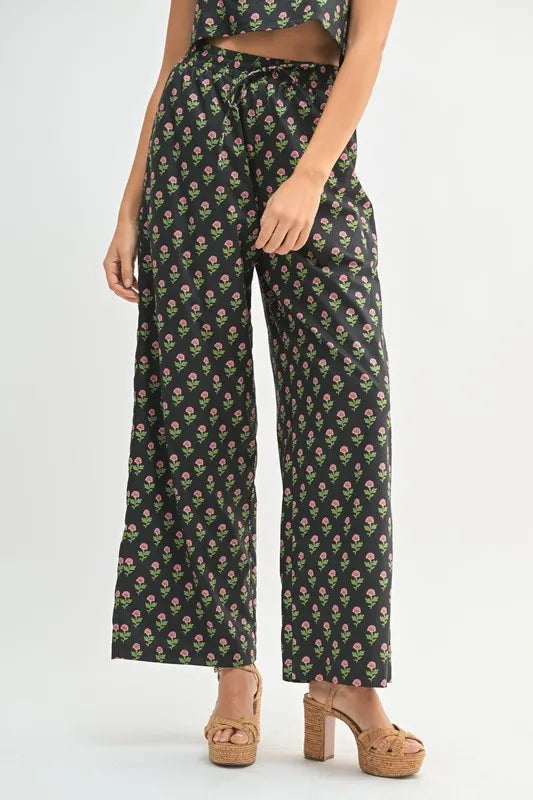 Floral Print Ruffle Top and Pants Set