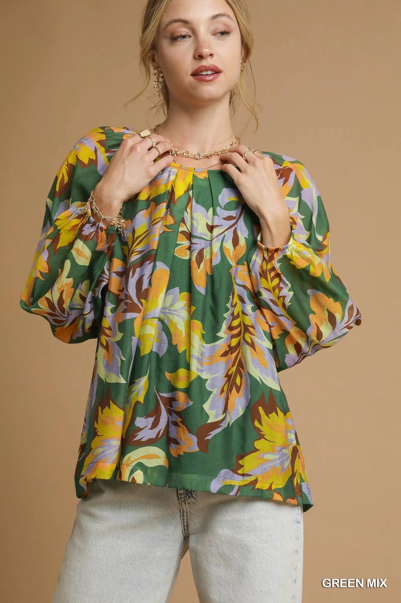Chic Abstract Design Drama Sleeve Blouse