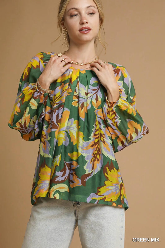 Chic Abstract Design Drama Sleeve Blouse