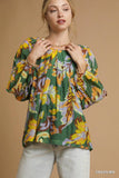 Chic Abstract Design Drama Sleeve Blouse