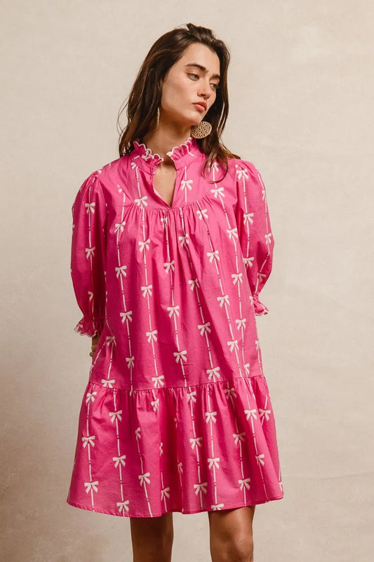 Tropical Palm Print Bohemian Mini Dress With Tie Detail