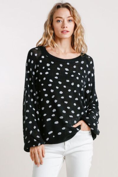 Full Size Dalmatian Hand Stamped Round Neck Sweater Plus Size