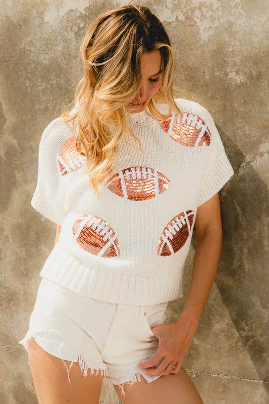 Football Patches Knit Pullover with Sequin Accents