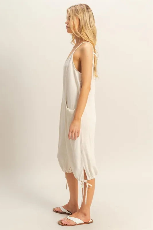 V-Neck Pocket Detail Side Tie Hem Romper