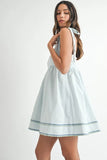 Zig Zag Embroidered Shoulder Tie Mini Dress