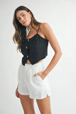 Linen Mix Button Down Tank Top