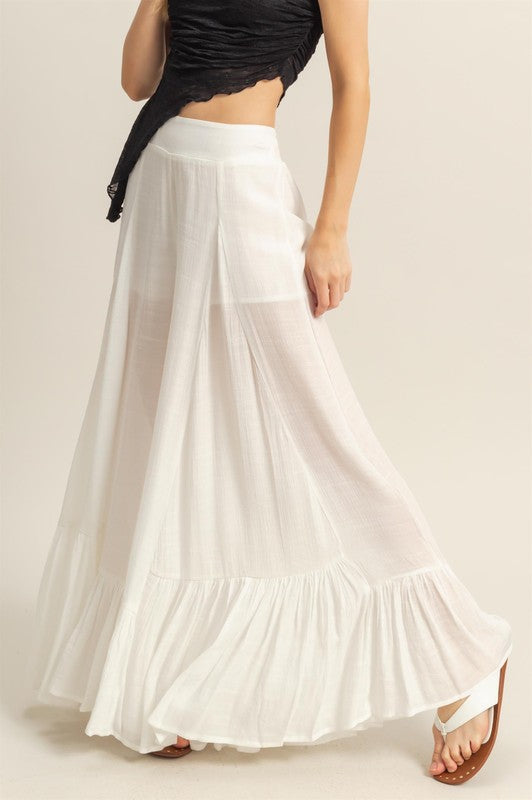 High-Waist Ruffle Flared Wide Leg Pants