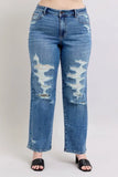 Full Size High Waist Heavy Destroy Straight Jeans Plus Size