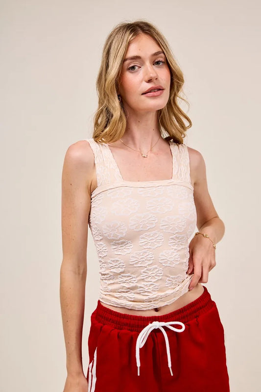 Floral Design Seamless Two-Tone Tank Top