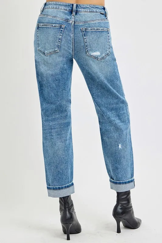 High Rise Ankle Boyfriend Distressed Jeans