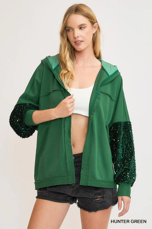 Glam Sequin-Sleeve Terry Hoodie