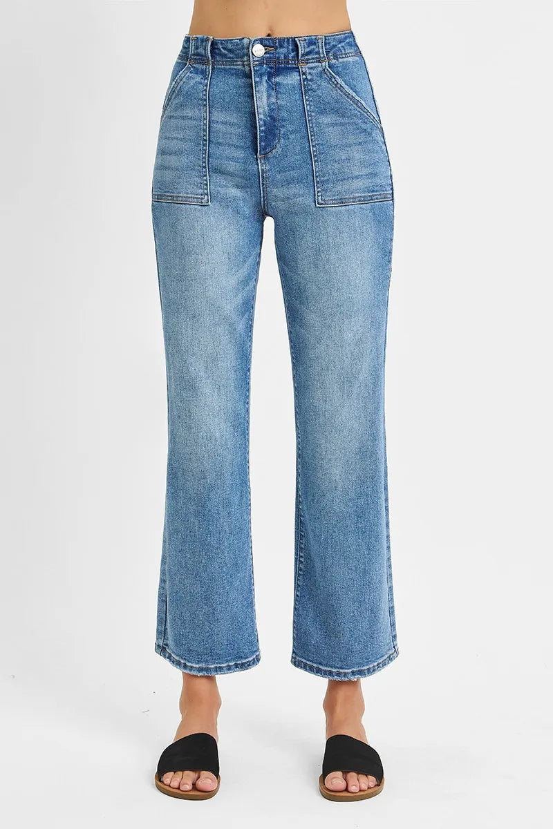 Premium High-Waist Wide-Leg Ankle Jeans