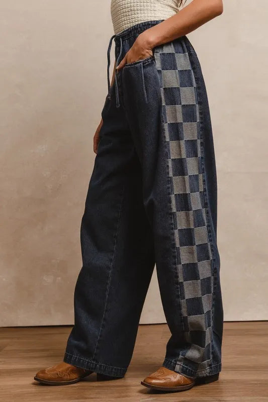 Adjustable Wide Leg Jeans with Relaxed Fit