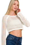 Hollow Knitted Cropped Round Neck Sweater