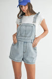 Square Neck Ruffle Shoulder Denim Overall Romper