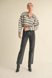 Pale Collared Striped Cropped Cable Knit Sweater