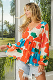 Vibrant Woven Tiered V Neck Blouse