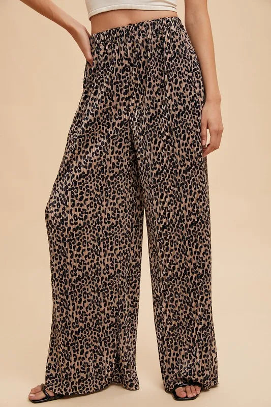 Leopard Plisse Lounge Wide Pants