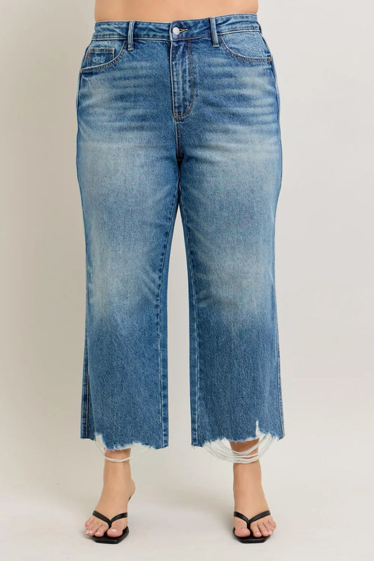 Plus Size High Waist Rigid Magic Destroy Hem Crop Wide