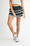 Poplin Ruffle Layered Contract Lace Trim Mini Skirt