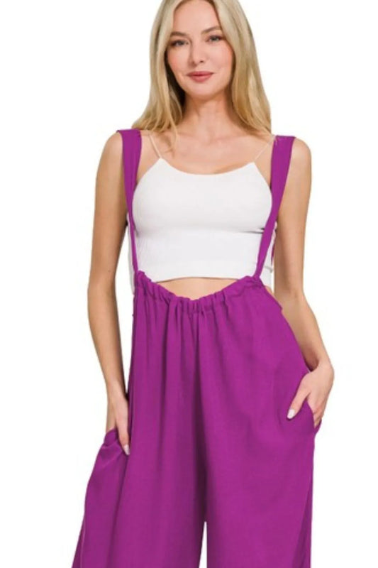 Woven Tie Back Suspender Jumpsuit