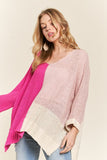 Side Slit Color Block Long Sleeve Sweater