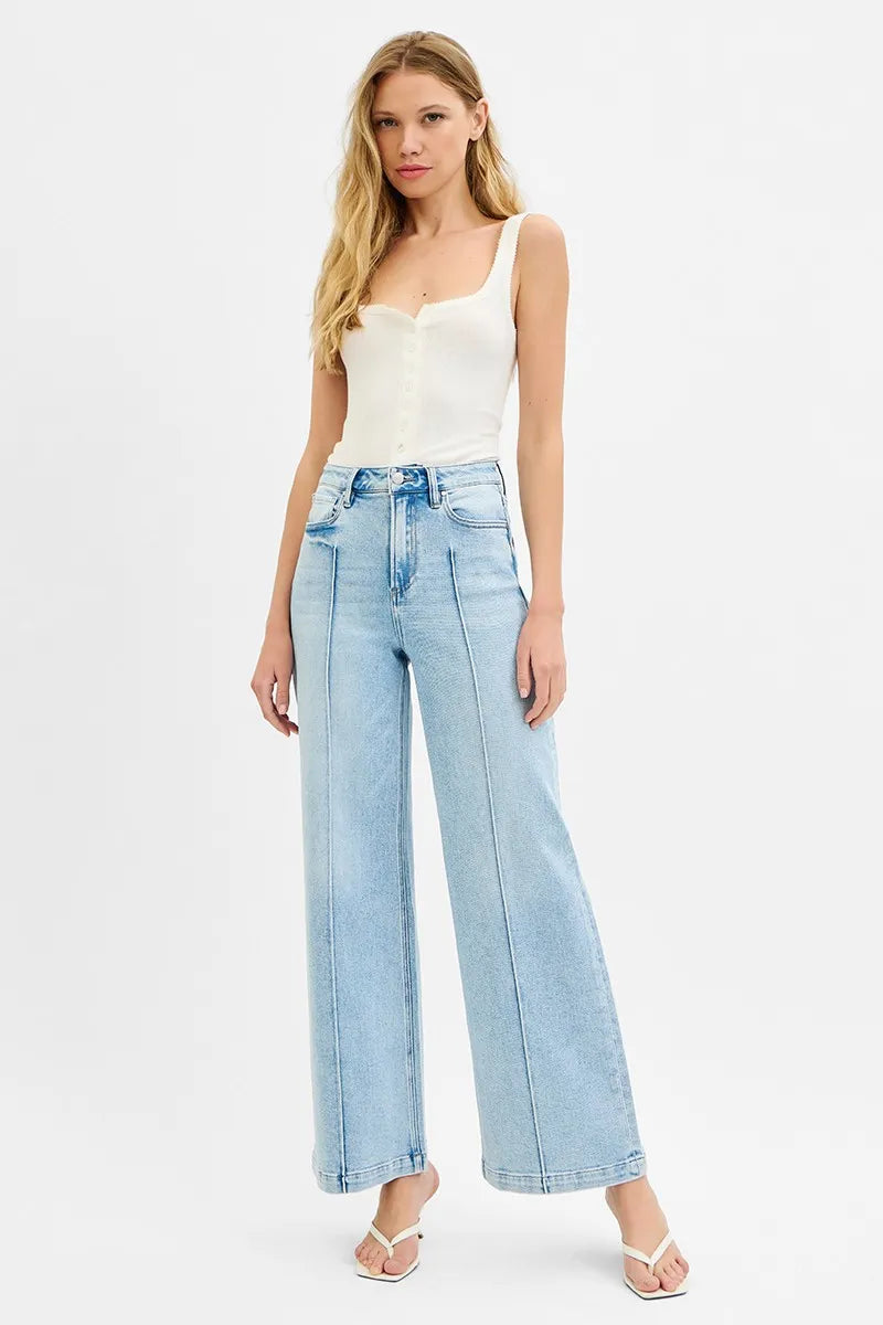 Full Size High Waist Wide Leg Pintuck Detailed Plus Size