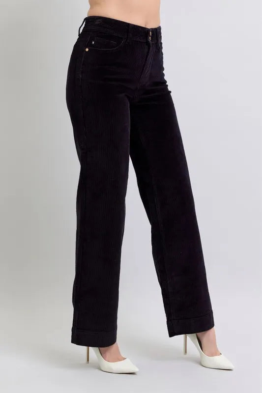 Full Size High Waist Corduroy Trouser Wide Plus Size