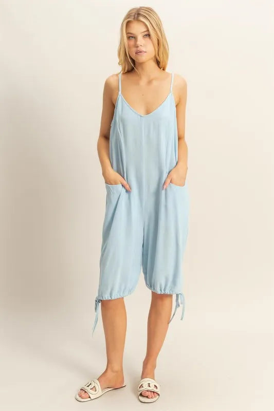 V-Neck Pocket Detail Side Tie Hem Romper