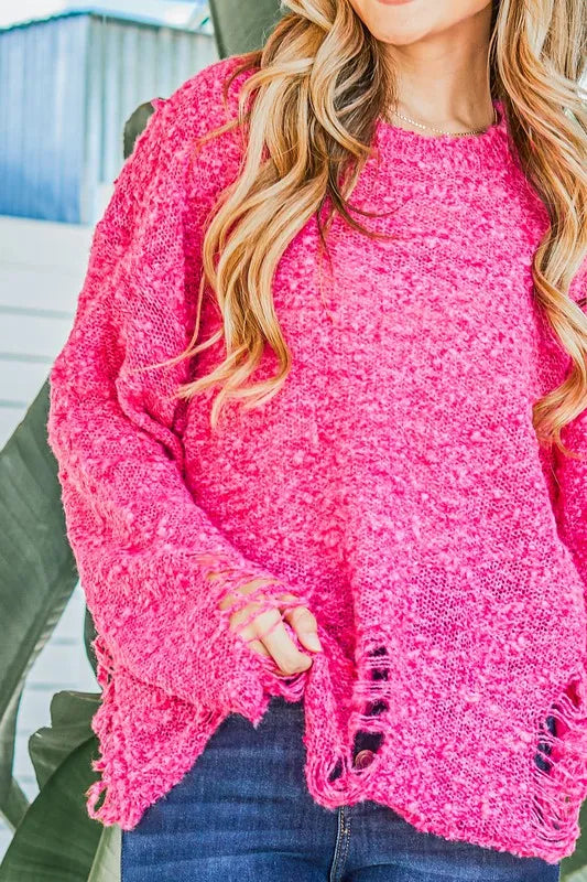 Distressed And Textured Pullover Sweater