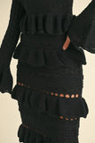 Long Sleeve Tiered Ruffle Knit Midi Dress
