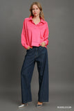 Seam Detail Long Sleeve Polo Shirt with Side Slit