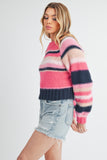 Striped Ribbed Neckline Raglan Sleeve Sweater