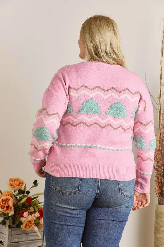 Full Size Fluffy Tree Sweater Top