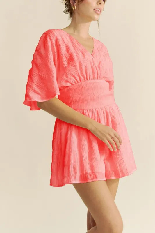 Batwing Sleeve Waist Belt Romper