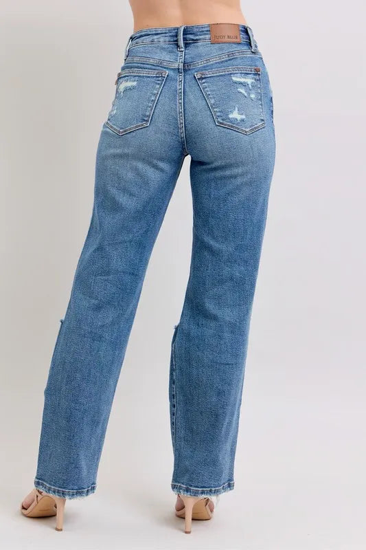 Full Size High Waist Heavy Destroy Straight Jeans Plus Size
