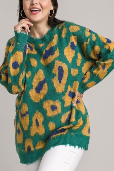 Full Size Leopard Destroyed Rib Band Sweater Plus Size