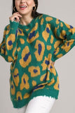 Full Size Leopard Destroyed Rib Band Sweater Plus Size