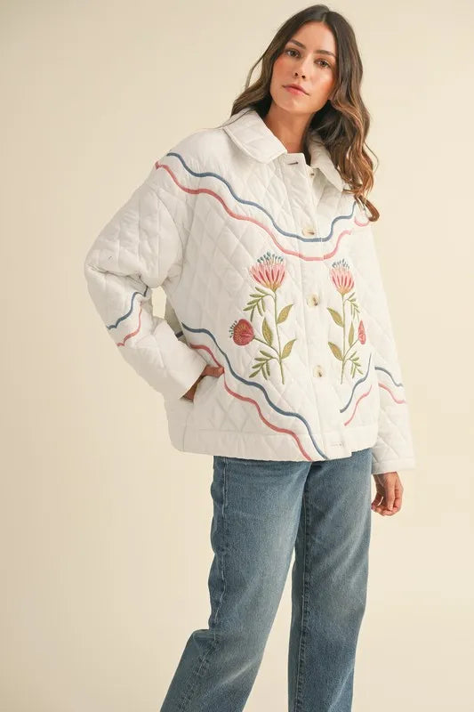 Floral Multi Color Embroidered Quilted Jacket