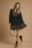 Bohemian Plaid Accent Babydoll Dress