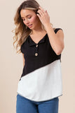 Color Block Contrast Stitching Buttoned Henley Top