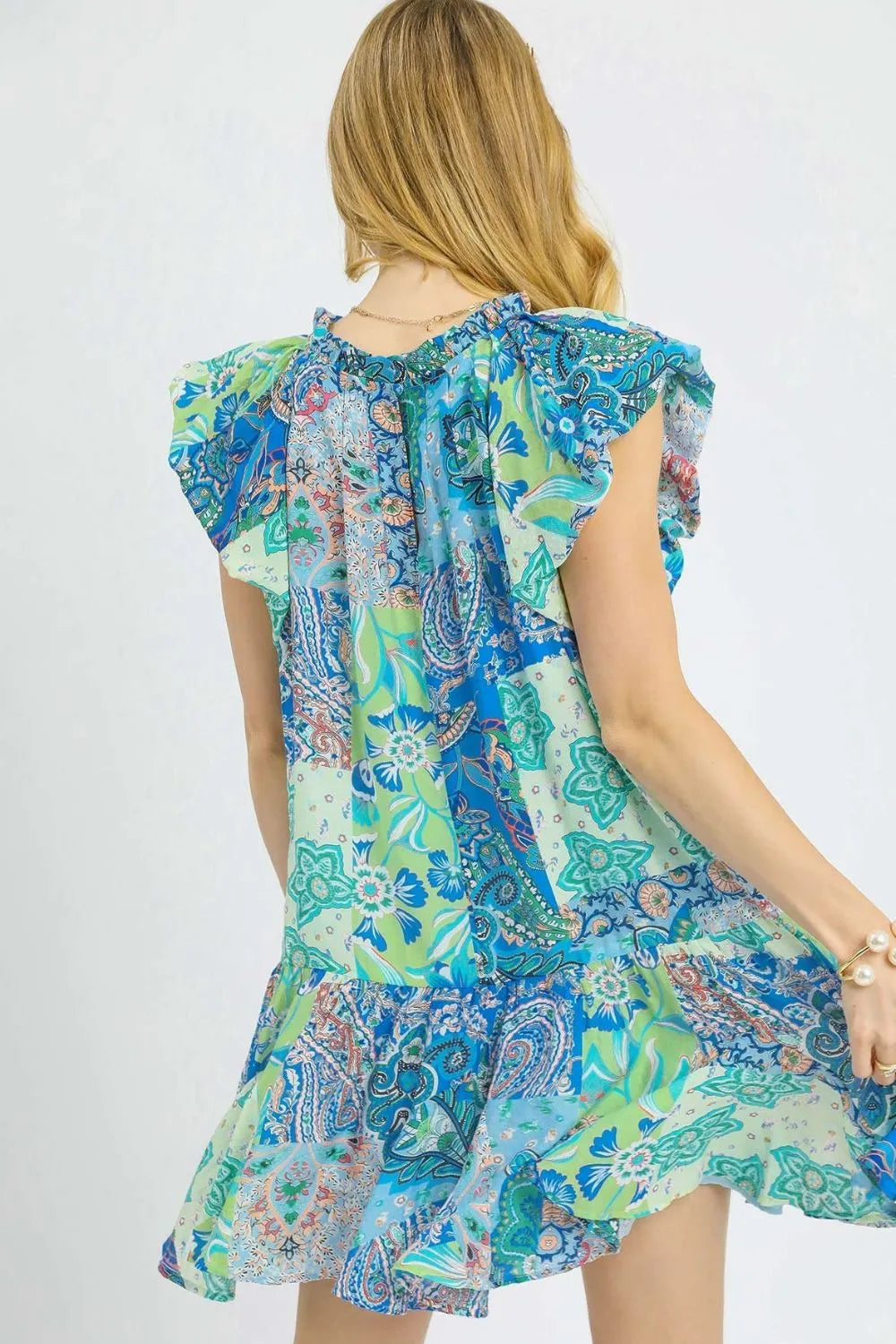 Paisley Ruffle Sleeve Boho Mini Dress