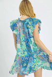 Paisley Ruffle Sleeve Boho Mini Dress