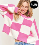 Plus Size Comfy Checkered Colorblock Sweater Top