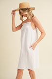 Embroidered Trim Gauze Square Neck Mini Cami Dress