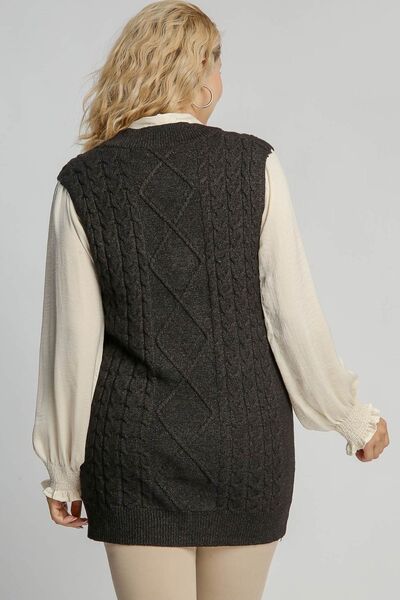 Full Size Cable V-Neck Vest Sweater Plus Size
