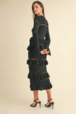 Long Sleeve Tiered Ruffle Knit Midi Dress
