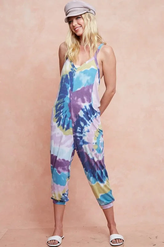 Tie Dye Knit Mid-length Casual Jumpsuit