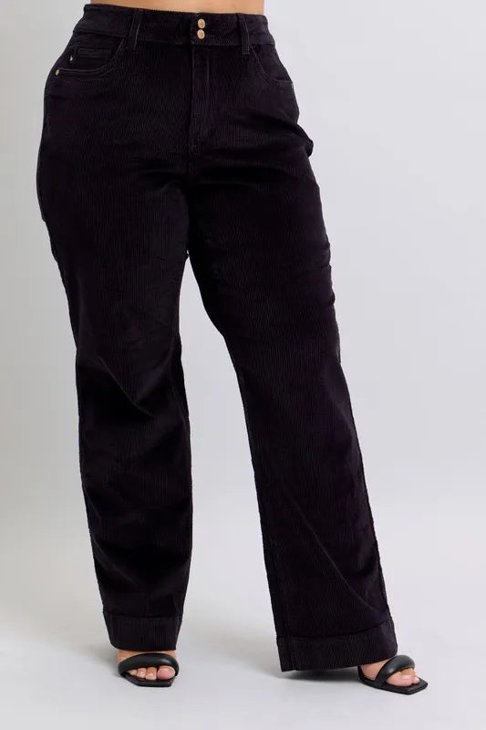 Full Size High Waist Corduroy Trouser Wide Plus Size
